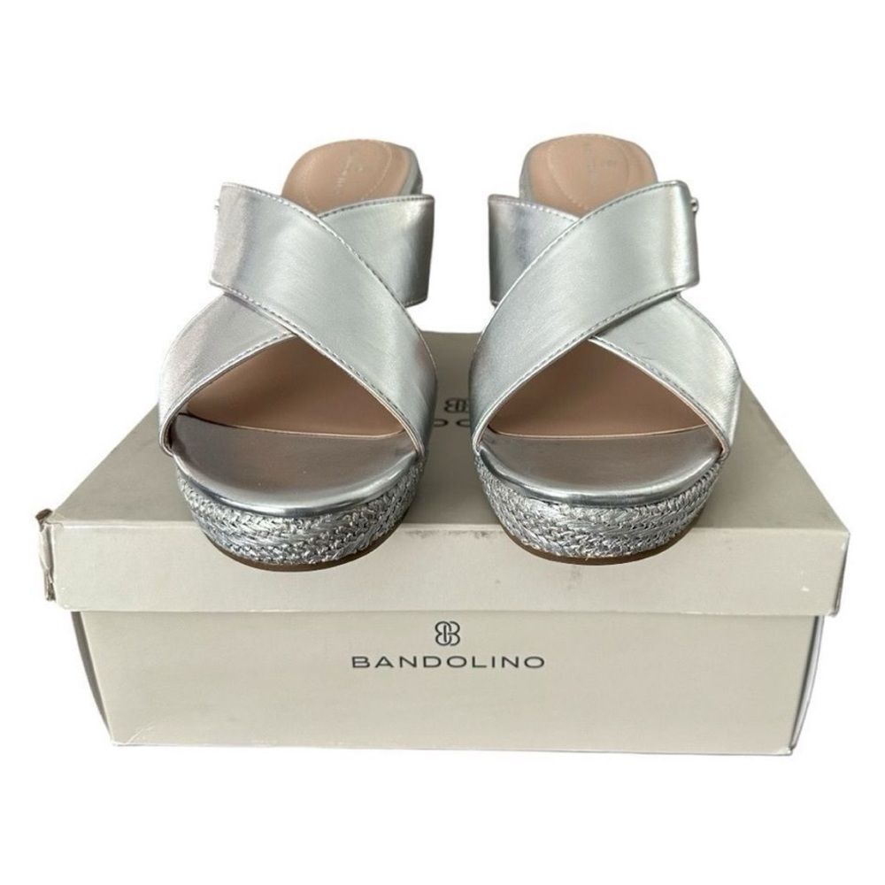 Bandolino Kammie 3 Silver Metallic Espadrille Wedge Sandals Size 11 NWB - Picture 2 of 13